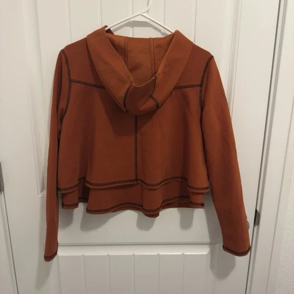 Cherfly Women's Orange Hooded Swing Pullover Shirt Long Sleeve Size Medium - Picture 2 of 6